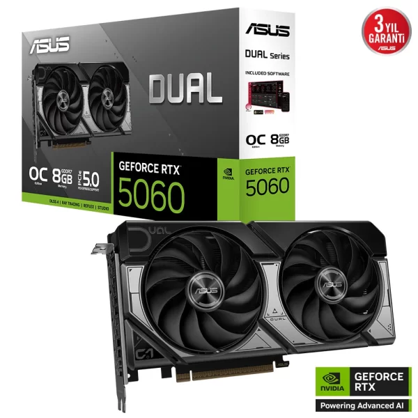 Asus GeForce Dual RTX 5060 O8G OC 8GB DLSS4 128 Bit GDDR7 Ekran Kartı