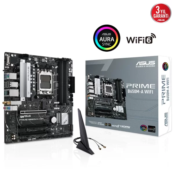Asus Prime B650M-A WIFI DDR5 5600MHz (OC) RGB M.2 AM5 mATX Anakart