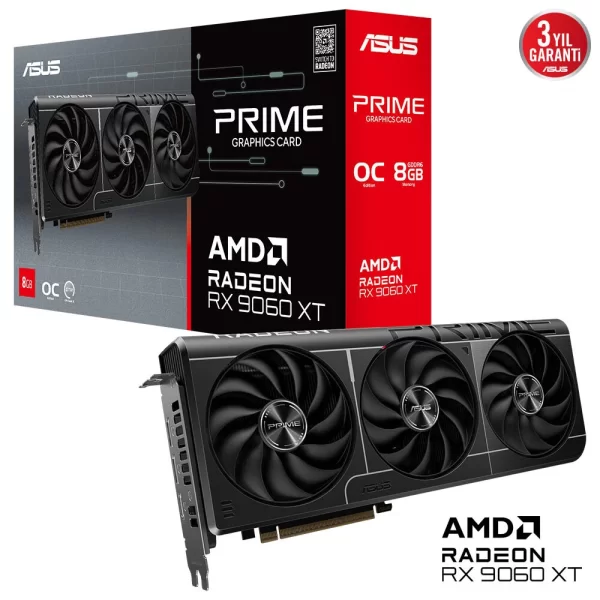 Asus Radeon RX 9060 XT Prime O8G OC 8GB 128 Bit GDDR6 Ekran Kartı