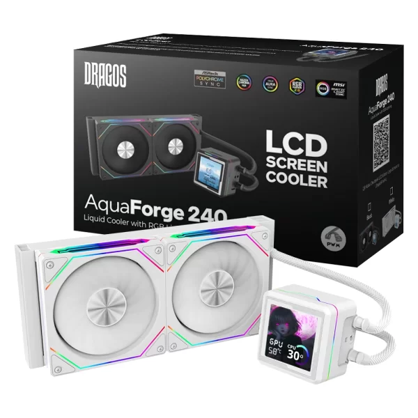 Dragos AquaForge 240 White ARGB LCD 240mm Intel-AMD Uyumlu Sıvı Soğutucu