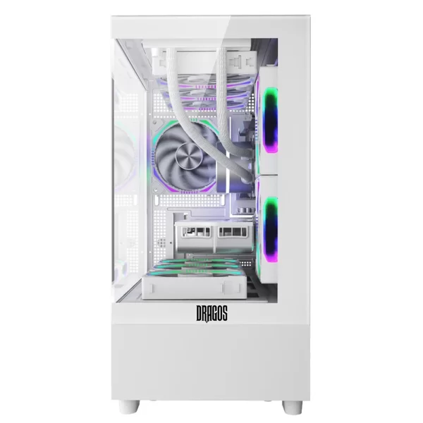 Dragos Basalt Pro 6x ARGB Fan USB 3.0 600W 80+ Plus mATX Panoramik Temperli Cam Gaming Beyaz Kasa