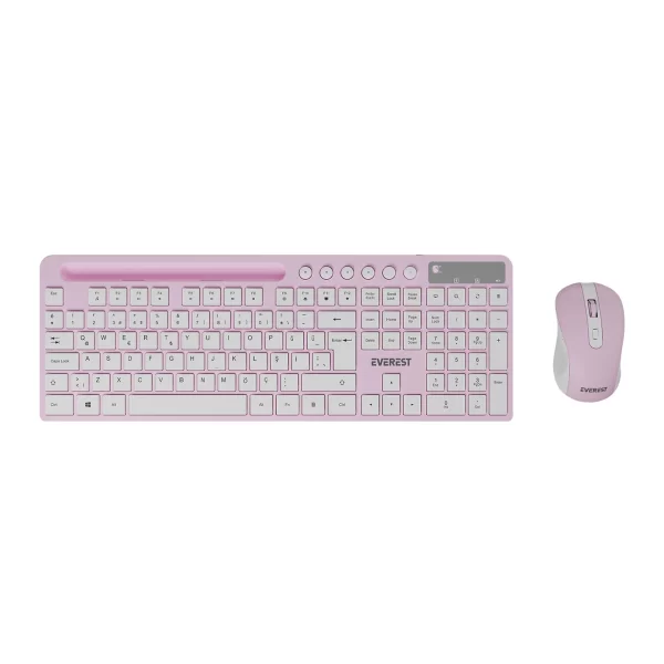 Everest KM-730 Pembe/ Beyaz Kablosuz Q Multimedia Klavye + Mouse Set