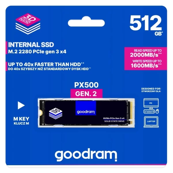 GoodRam PX500 512GB 2000/1600MB/s Gen3x4 M.2 NVMe Gen.2 M.2 SSD
