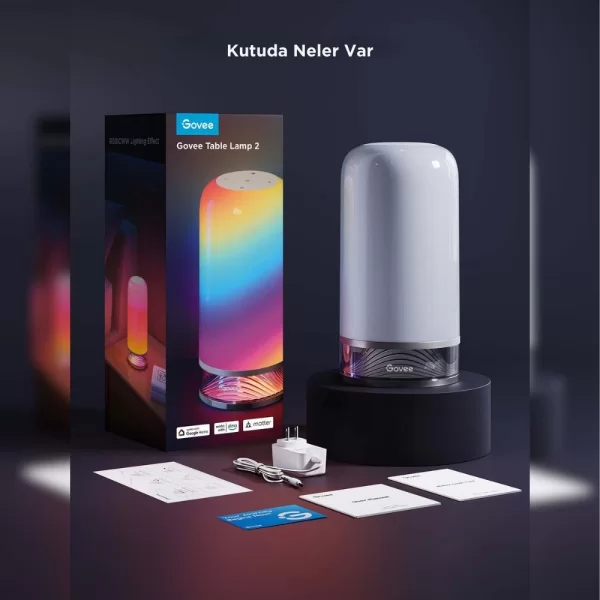 Govee RGBICWW Silindir Akıllı Masa Lambası 2 (Wi-Fi ve Bluetooth Destekli, Alexa ve Google Assistant Uyumlu) H60223D1