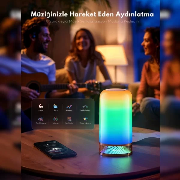 Govee RGBICWW Silindir Akıllı Masa Lambası 2 (Wi-Fi ve Bluetooth Destekli, Alexa ve Google Assistant Uyumlu) H60223D1