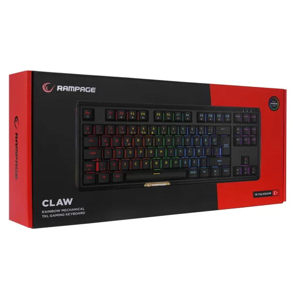 Rampage CLAW Siyah RED SWITCH Rainbow TKL Mekanik Gaming Oyuncu Klavye