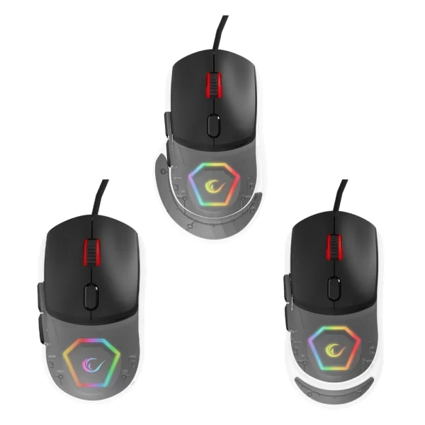 Rampage Hyalo M1 Siyah Değiştirilebilir 3 Kapaklı RGB 12000 DPI Gaming Oyuncu Mouse