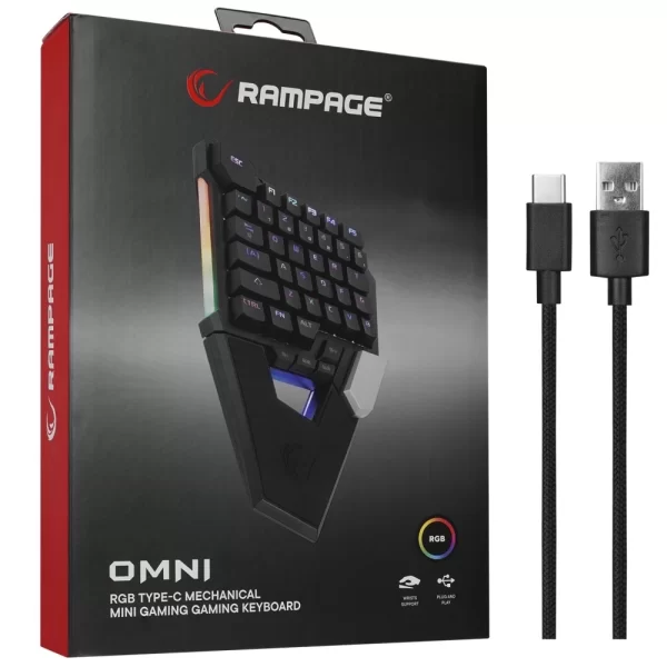 Rampage KB-277 OMNI Siyah Örgülü Type-C  RGB 6 Farklı Aydınlatma Modu Q Mini Gaming Oyuncu Klavyesi