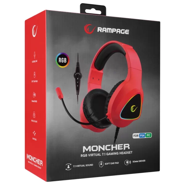Rampage M7 MONCHER Kırmızı RGB Led USB 7.1 Gaming Mikrofonlu Oyuncu Kulaklığı