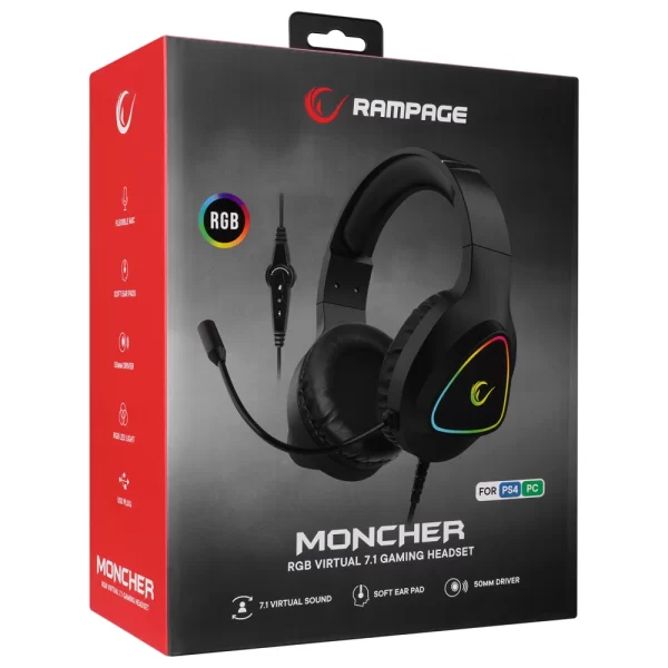 Rampage M7 MONCHER Siyah RGB Led USB 7.1 Gaming Mikrofonlu Oyuncu Kulaklığı