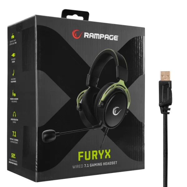 Rampage RM-F5 FURY-X Siyah/Yeşil USB 7.1 Gaming Oyuncu Mikrofonlu Kulaklık