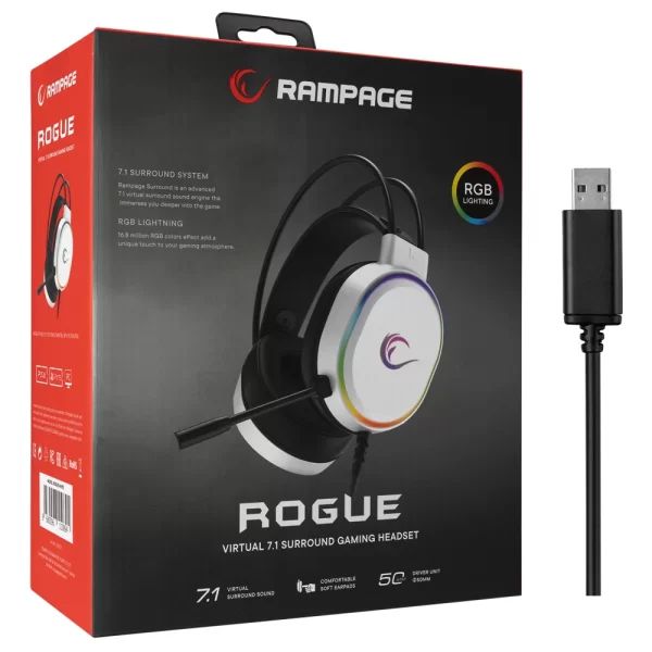 Rampage ROGUE Beyaz USB RGB Ledli Gaming Oyuncu Mikrofonlu Kulaklık