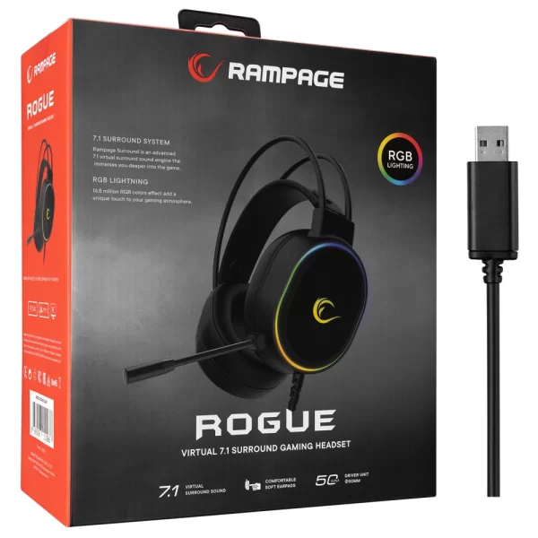 Rampage ROGUE Siyah USB RGB Ledli Gaming Esnek Mikrofonlu Oyuncu Kulaklık