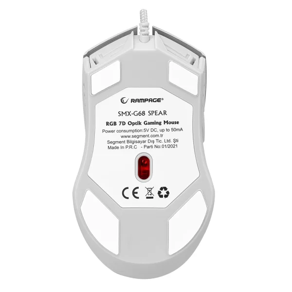 Rampage SMX-G68 SPEAR Full RGB 7200DPI Beyaz 7D Makrolu Gaming Mouse