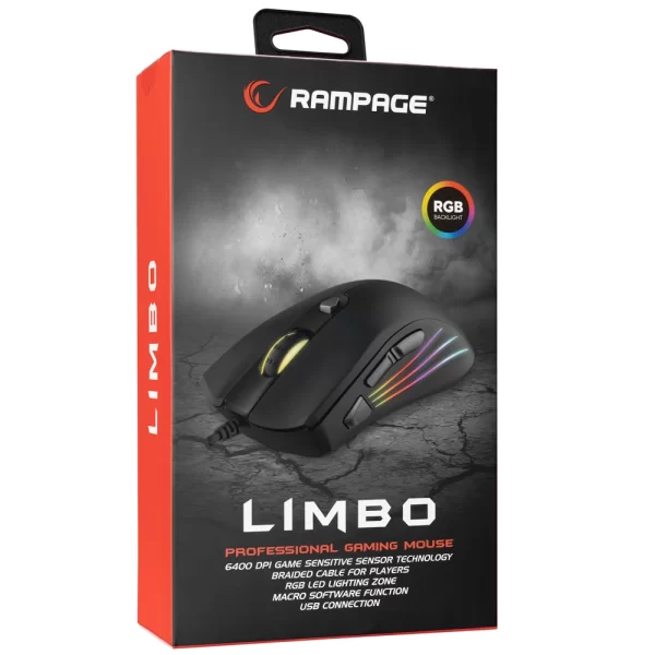 Rampage SMX-R33 LIMBO Makrolu Siyah 6400dpi RGB Ledli Gaming Oyuncu Mouse