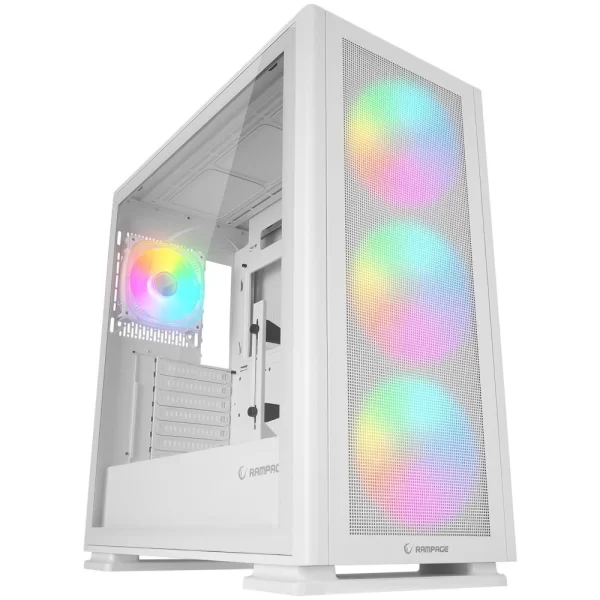 Rampage VANGUARD V2 Beyaz Mesh Easy Temperli Cam Type-C+Usb3.0  4*RGB Fan+Hub E-ATX Big-T Gaming Kasa