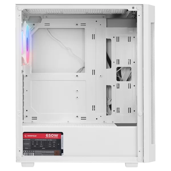 Rampage VIGILANT Mesh 650W 80+ BRONZE Beyaz Temperli Camlı 4x12cm RGB Fan ATX Mid-T Gaming Oyuncu Kasası