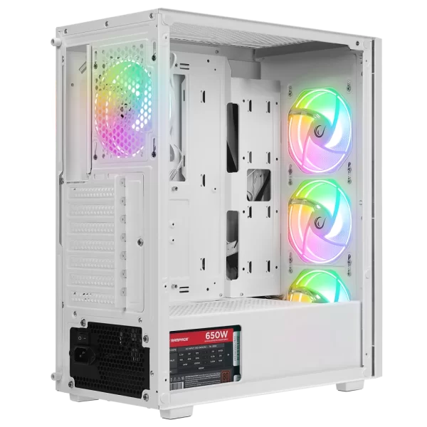 Rampage VIGILANT Mesh 650W 80+ BRONZE Beyaz Temperli Camlı 4x12cm RGB Fan ATX Mid-T Gaming Oyuncu Kasası