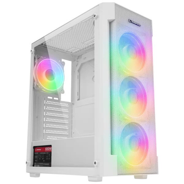 Rampage VIGILANT Mesh 650W 80+ BRONZE Beyaz Temperli Camlı 4x12cm RGB Fan ATX Mid-T Gaming Oyuncu Kasası