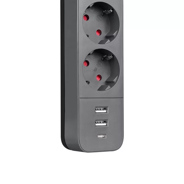 S-link SPG03U 2 Usb +1Type C 5V2.4A 1.5m 3x1.00mm 3 lü Anahtarlı Akım Korumalı Siyah Priz