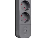 S-link SPG03U 2 Usb +1Type C 5V2.4A 1.5m 3x1.00mm 3 lü Anahtarlı Akım Korumalı Siyah Priz
