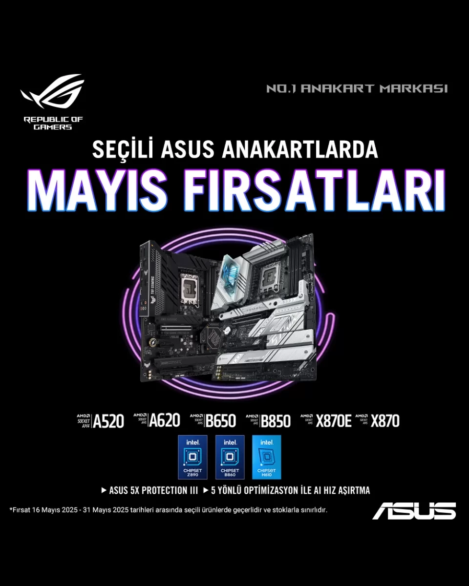 ASUS Anakart Mayıs Kampanyası – A520, B650, Z790 ve Daha Fazlasında İndirim, ASUS anakart indirimi, B650 anakart, Z790 anakart, AI hız aşırtma, oyun anakartı