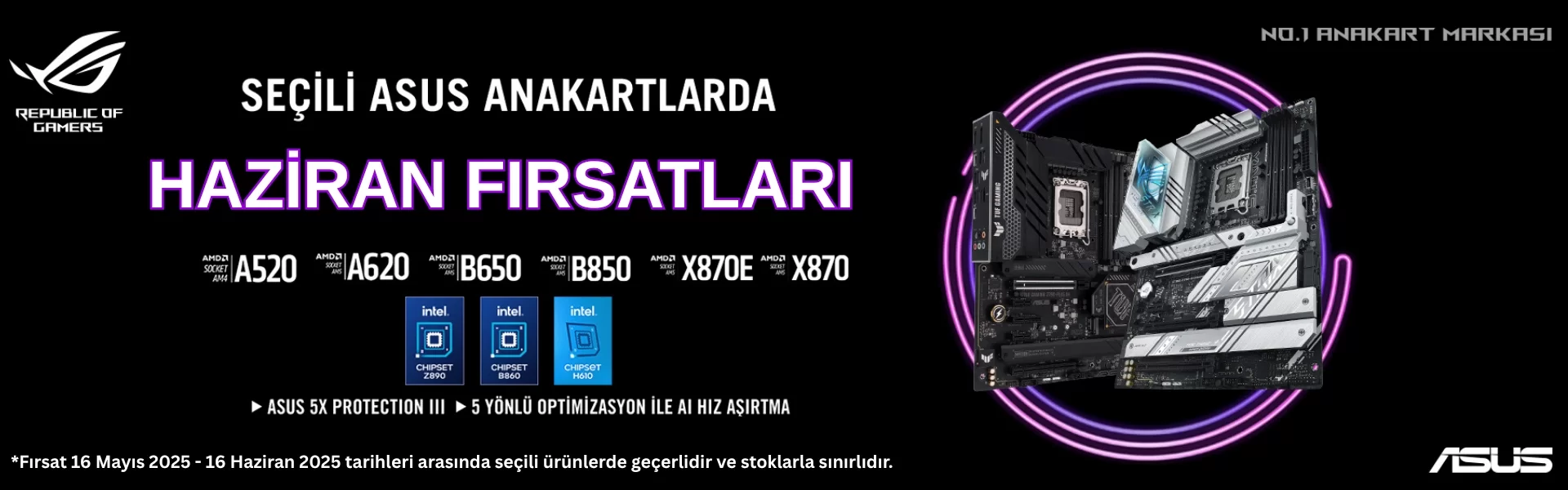ASUS Anakart Mayıs Kampanyası – A520, B650, Z790 ve Daha Fazlasında İndirim, ASUS anakart indirimi, B650 anakart, Z790 anakart, AI hız aşırtma, oyun anakartı