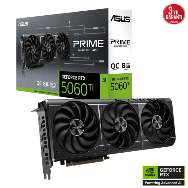Asus GeForce Prime RTX 5060 Ti OC O8G 8GB DLSS 4 GDDR7 128 Bit Ekran Kartı