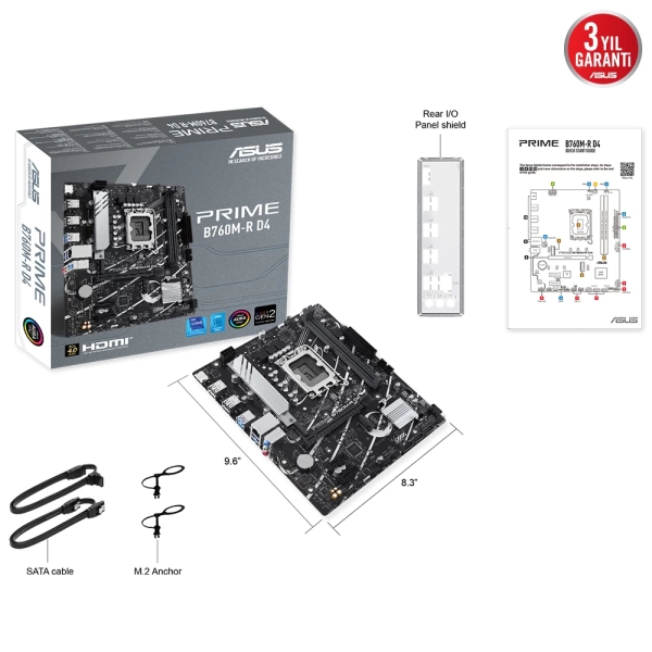 Asus Prime B760M-R D4 DDR4 5333mhz (OC) RGB M.2 1700p mATX Anakart