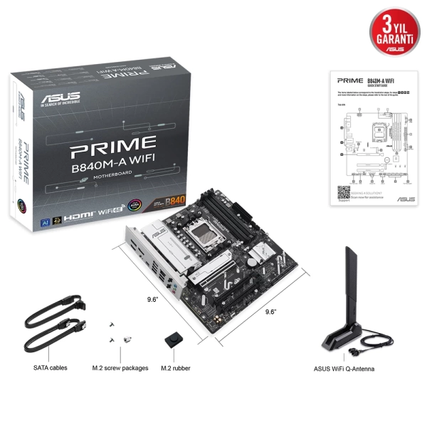 Asus Prime B840M-A WIFI DDR5 7600Mhz (OC) M.2 AM5 mATX Anakart