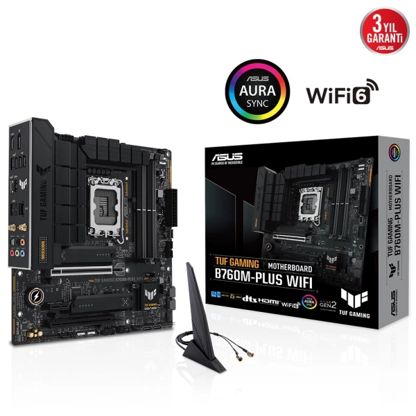 Asus TUF Gaming B760M-PLUS WIFI DDR4 5333MHz (OC) RGB M.2 1700p mATX Anakart