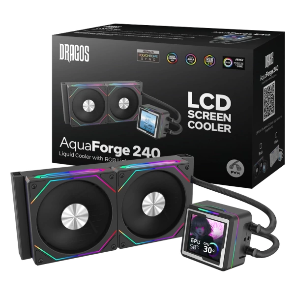 Dragos AquaForge 240 Black ARGB LCD 240mm Intel-AMD Uyumlu Sıvı Soğutucu