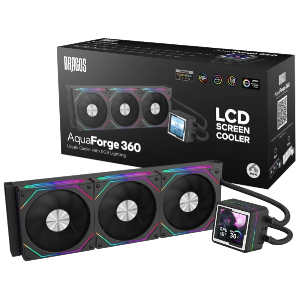 Dragos AquaForge 360 Black ARGB LCD 360mm Intel-AMD Uyumlu Sıvı Soğutucu