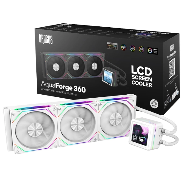 Dragos AquaForge 360 White ARGB LCD 360mm Intel-AMD Uyumlu Sıvı Soğutucu