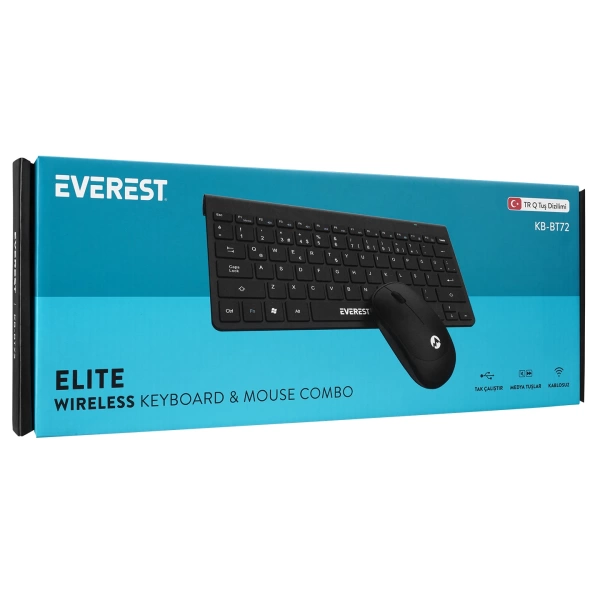 Everest KB-BT72 ELITE Black Metalik Kablosuz Q Klavye + Mouse Set