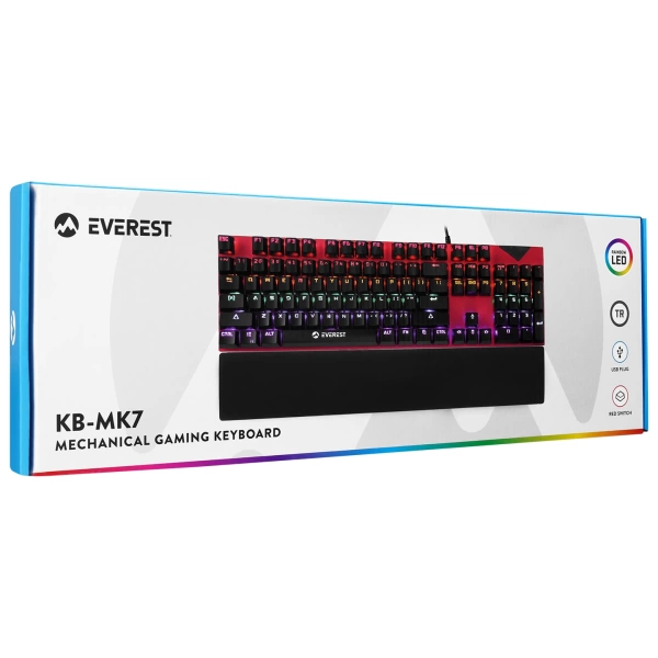 Everest KB-MK7 Kırmızı USB Bilek Destekli Mekanik Q Red Switch Gaming Oyuncu Klavyesi