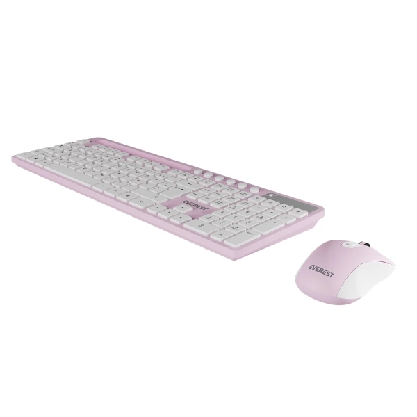 Everest KM-730 Pembe/ Beyaz Kablosuz Q Multimedia Klavye + Mouse Set