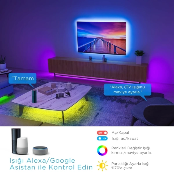 Govee 10 Metre Wi-Fi ve Bluetooth RGB LED Şerit Işık (Alexa ve Google Assistant Uyumlu) H61103A3