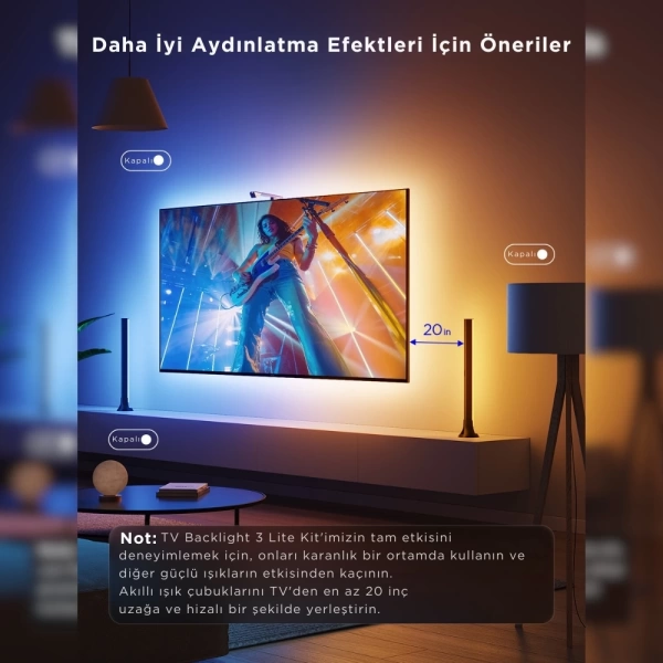 Govee Arka Aydınlatma 3 Lite Kit TV LED 55-65 inç (Wi-Fi ve Bluetooth Destekli, Alexa ve Google Assistant Uyumlu) H605A311