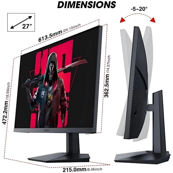 Koorui 27 GN07 IPS 1ms 170Hz HDMI, DisplayPort Adaptive-Sync VESA 1440p Gaming Siyah Monitör