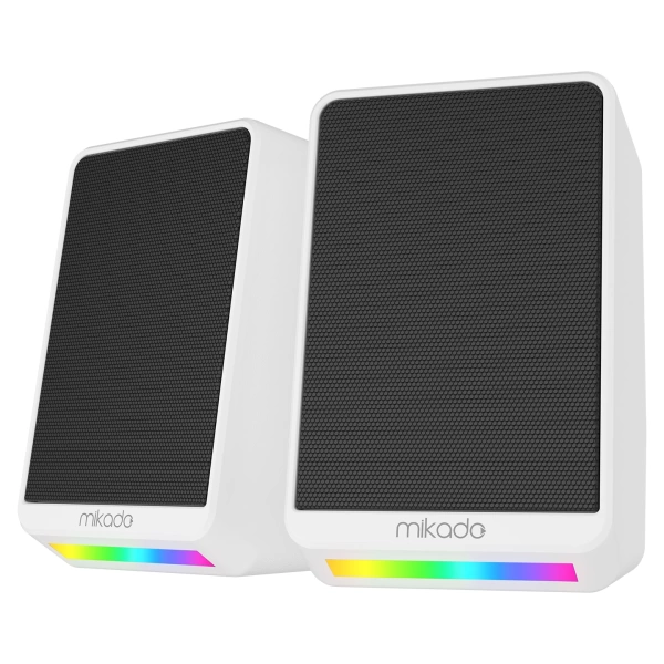 Mikado MD-178 2.0 3W*2 Beyaz RGB Aydınlatmalı USB + 3.5mm USB 5V Hoparlör