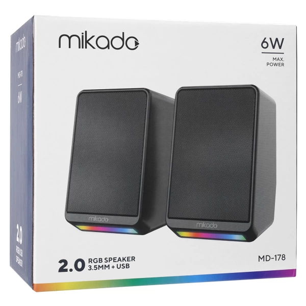 Mikado MD-178 2.0 3W*2 Siyah RGB Aydınlatmalı USB + 3.5mm USB 5V Hoparlör