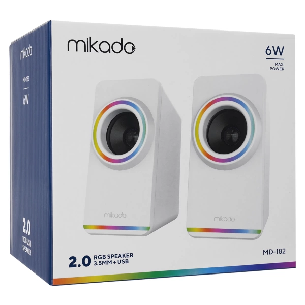 Mikado MD-182 2.0 3W*2 Beyaz RGB Aydınlatmalı USB + 3.5mm USB 5V Hoparlör