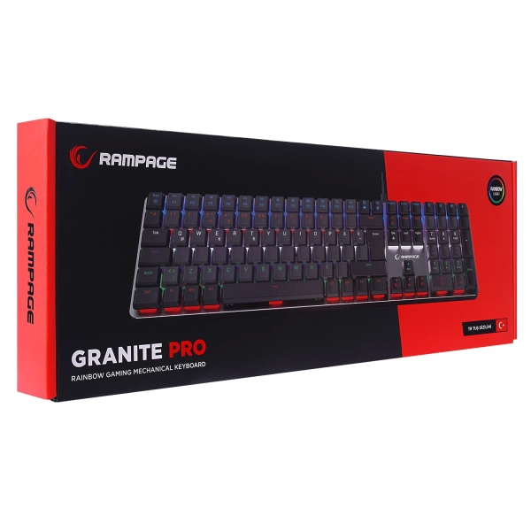 Rampage GRANITE PRO Siyah/Gri Low Profile RED SWITCH Q Rainbow Mekanik Gaming Oyuncu Klavye