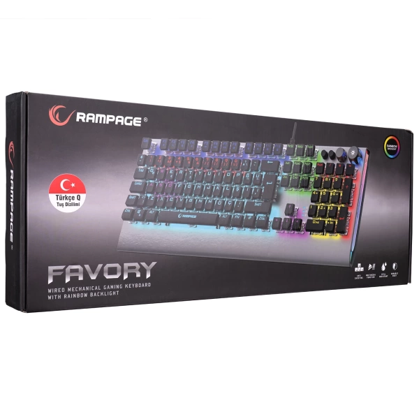 Rampage KB-R210 FAVORY Rainbow Aydınlatmalı  Kristal Red Switch Mekanik Gaming Oyuncu Klavyesi