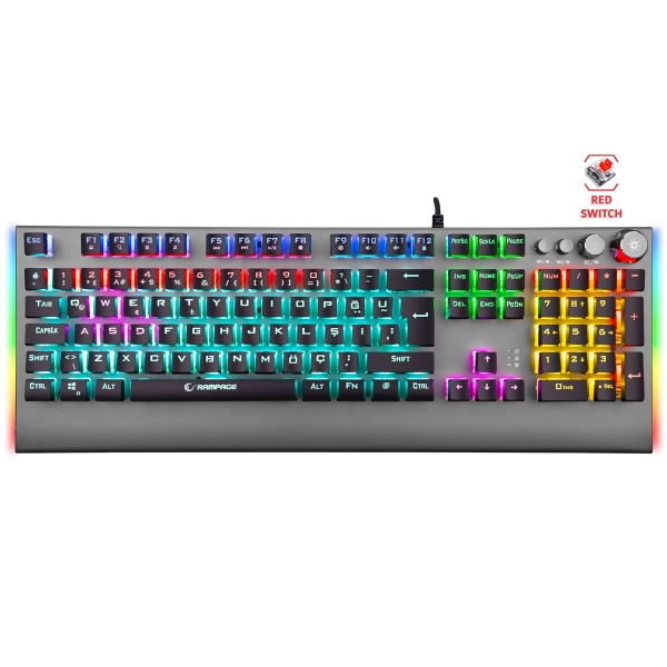 Rampage KB-R210 FAVORY Rainbow Aydınlatmalı  Kristal Red Switch Mekanik Gaming Oyuncu Klavyesi