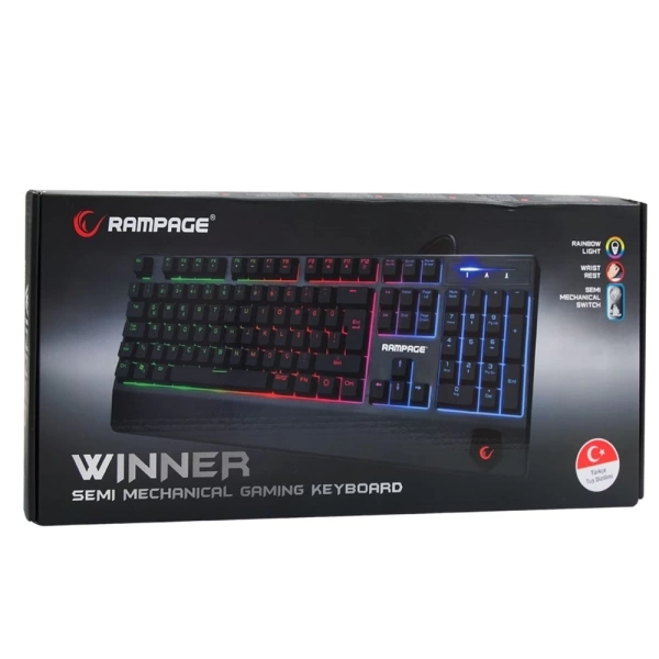 Rampage KB-R34 WINNER Semi Mekanik Q Rainbow Işıklı Gaming Oyuncu Klavyesi