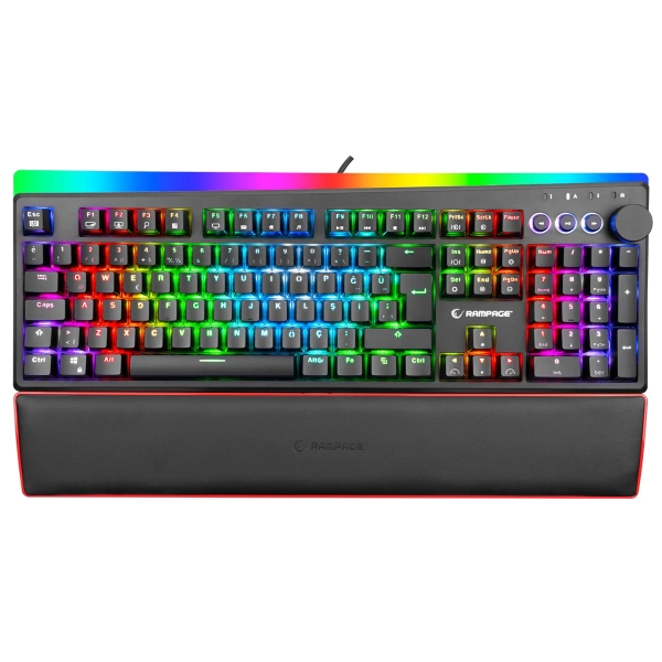 Rampage KB-R97 X-TRACER Siyah RGB Aydınlatmalı Red Red Switch Tam Türkçe Bilek Destekli Gaming Oyuncu Mekanik Klavye