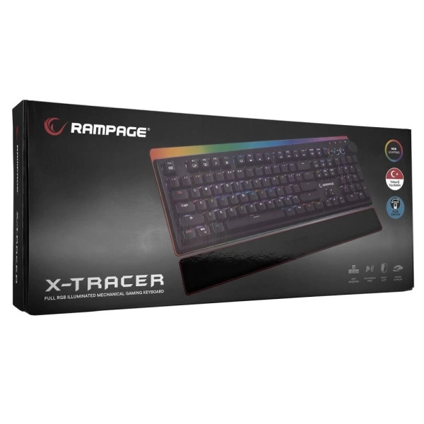 Rampage KB-R97 X-TRACER Siyah USB RGB Aydınlatmalı Blue Switch Tam Türkçe Bilek Destekli Gaming Oyuncu Mekanik Klavye