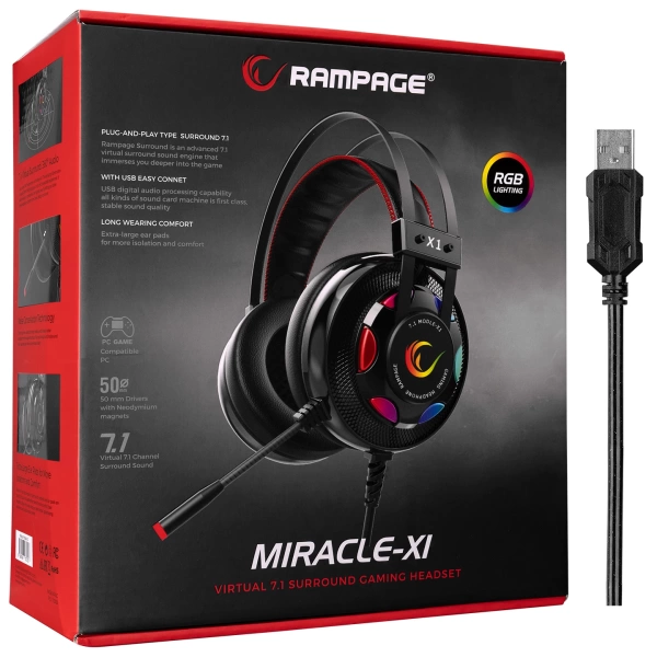 Rampage Miracle-X1 RGB 7.1 Surround Sound System Mikrofonlu Oyuncu Kulaklığı